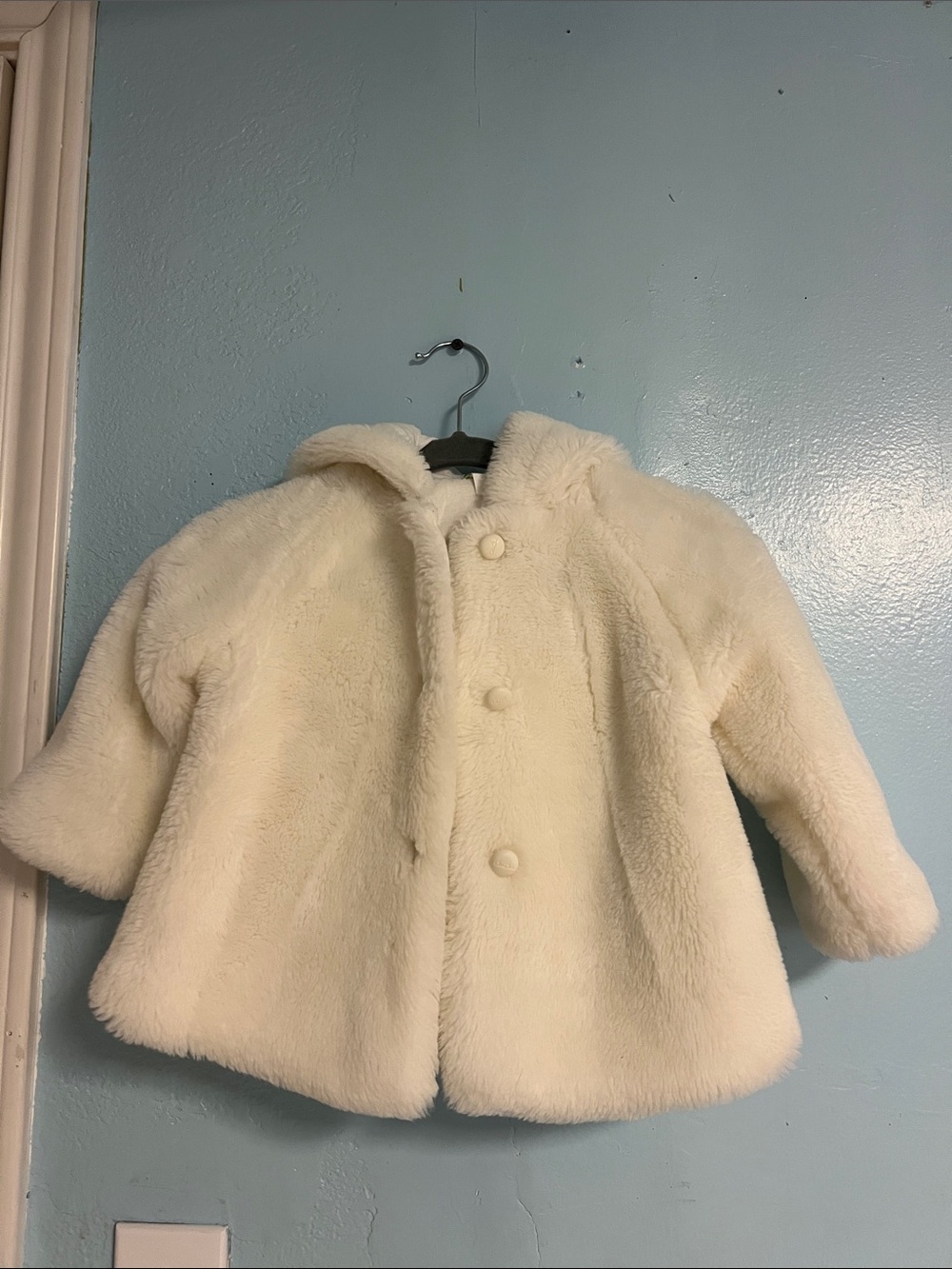 Cream Faux Fur Hooded Puffer Jacket for Kids